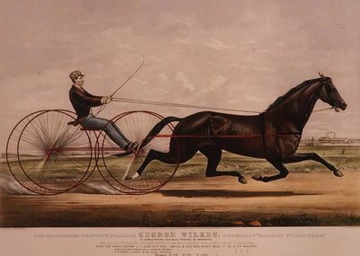 El célebre semental trotón George Wilkes, como apareció en su gran carrera de carretas contra Lady Thorne, 14 de junio de 1866 de N. and Ives, J.M. Currier